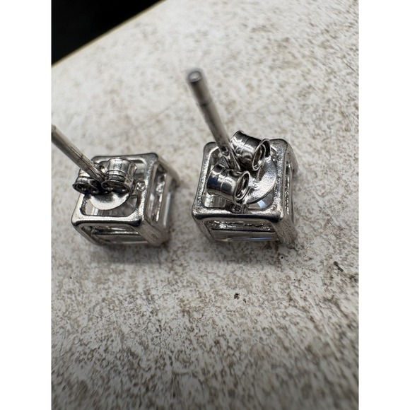 Sterling Silver 925 Asscher Cut Cubic Zirconia Square Stud Earrings CZ Vtg - Picture 6 of 6